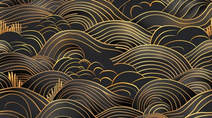 Wall Mural - Modern pattern in the style of a Japanese wave with an abstract background. Gold line elements template in an oriental theme.