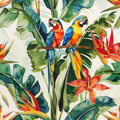 Wall Mural - Tropical illustration with tropical plants. 