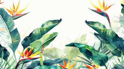 Wall Mural - Tropical illustration with tropical plants. 