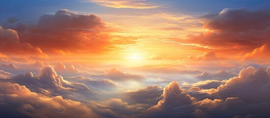 Wall Mural - Capture the beauty of a sunset with clouds from above, creating a mesmerizing and peaceful scene