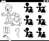 Fototapeta  - shadow game with cartoon boy and his dog coloring page