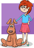 Fototapeta  - cartoon teen girl with funny dog character