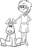 Fototapeta  - cartoon teen girl with dog character coloring page