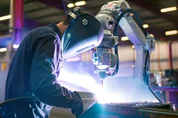 Poster - welder operating a robotic arm for precise metalwork