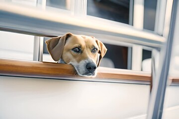 Sticker - dog peeking through yacht railing