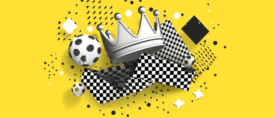 Wall Mural - The black and white vintage crown appears in a halftone effect. It is a collage element based on dadaism. Modern trendy illustration on a yellow background.