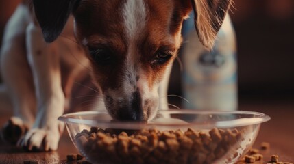 Wall Mural - Jack Russell Terrier near a bowl of dry food.