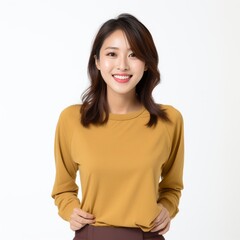 Smiling young Asian woman in casual clothing