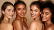 © Laura - group of beautiful multicultural woman with perfect skin in front of beige studio background. Skin care treatment advertisement