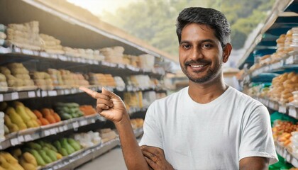 Smiling Merchant, shop keeper at groceries store thumbsup looking at camera