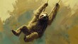 A single sloth hanging from a trapeze, moving with deliberate slowness and grace.