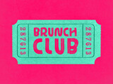 Fototapeta Boho - Quirky art print with a ticket to Brunch Club in bold colours