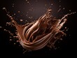 Chocolate splashing against dark background, Chocolate is popular food and drink ingredient.