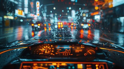 Aufkleber - The car uses augmented reality to display speed, navigation, and distance between the car using IoT, Internet of Things.
