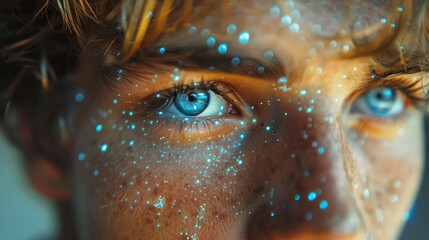 Aufkleber - Closeup of a man's face in the face recognition technology