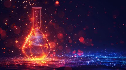 Poster - Laboratory tube with chemical formula. Low polygonal modern illustration with 3D hologram effect of chemistry laboratory.