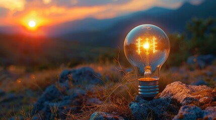 Aufkleber - Conceptual image of a light bulb against nature on a desert mountain background.