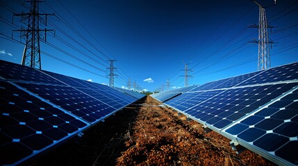 Aufkleber - On the sky background, solar panels. Solar power plant. Blue solar panels. Alternative source of electricity. Solar farm.