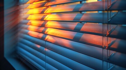 Leinwandbilder - The shadows from the blinds are reflected in the wall, shadows on the wall are reflected in the blinds, and the shade jalousie is transparent. This shade mockup is horizontal in shape.