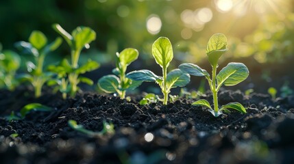 Poster - Garden with sunlight and agriculture plant seeding step concept