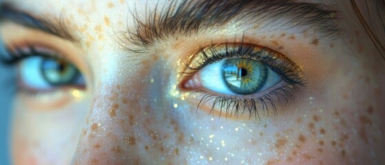 Aufkleber - A close-up of a woman's eye with visual effects on a white background.
