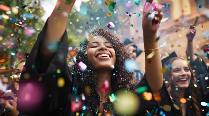 Graduates at a party popping confetti poppers and cheering