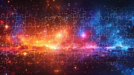 Aufkleber - The silhouettes of the puzzle pieces are combined into a pattern, with a blue background.