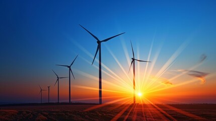 Aufkleber - Farm of wind turbines at sunset