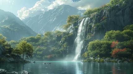 Aufkleber - Stunning waterfalls in the forest
