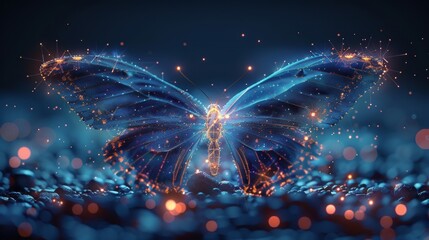 Poster - Future butterfly in a polygonal style on a blue background. Crisis or investment concept. Modern illustration.