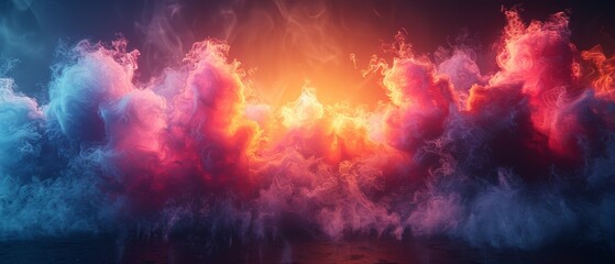 Poster - Chromatic Mirage: Colorful Smoke Effect Shapes Emerging From Deep Shadows of a Profound Black Background