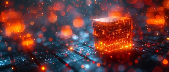 Leinwandbilder - Cryptocurrencies are mined, exchanged, and arbitrated peer-to-peer. A digital block or cube comprises digital financial data. Abstract background in the fintech sector. Blockchain technology.