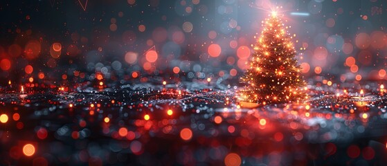 Fototapete - Merry Christmas congratulations card with digits 2024 in electronic technology style. Christmas poster with Christmas tree and digits 2024.