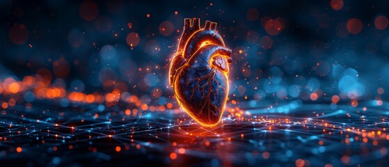 Poster - Red cardio line showing the heart and body. Abstract 3d  illustration or background. Heart anatomy, cardiology medicine, organ health, medical science, health care, cardio illness.