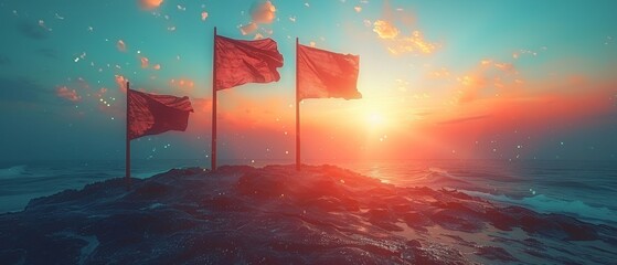 Poster - Three-flag digital ladder showing digital success, succeed path, accomplish mission, digital transformation, career ladder growth, technology solutions, business development, and the future vision.