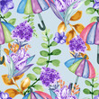 Watercolor seamless pattern countryside tulips garden