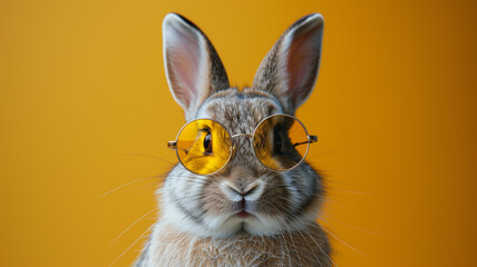 Wall Mural - A rabbit wearing glasses and looking at the camera