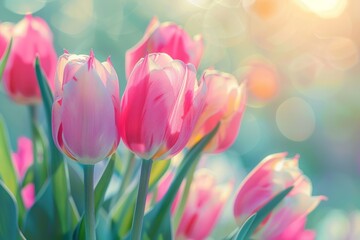  colorful tulips flower background, spring outdoor mood, pastel color wallpaper patter, sunny day light, pastel meadows theme concept