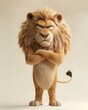 cartoon lion stands upright with crossed arms, wearing a scowling expression and furrowed brows