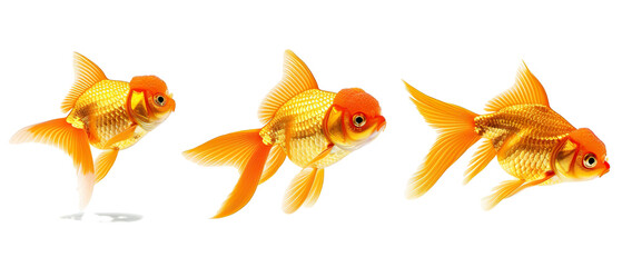 Collection of 3 cute gold fish In different view isolated on white background PNG