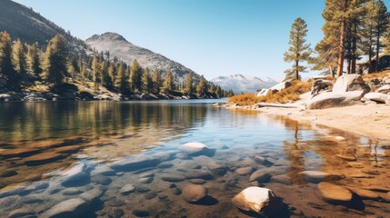  Lake in the high Sierra Nevada mountains near Fresno in southern California