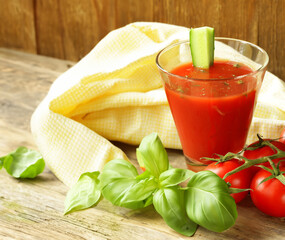 Poster - cold tomato gazpacho soup with fresh basil