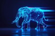 Linework Illustration Blue Neon Elephant with Streamlines moving fast Datastreams created with Generative AI Technology