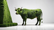 A cow covered in lush green leaves and grass as a symbol of ecological concept