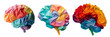 Colorful human brain origami paper cut style on white background