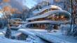 A futuristic chalet with heated driveways and walkways for snow-free access