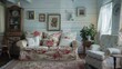 © Gefo - Charming and quaint cottage living room with floral patterns and soft colors