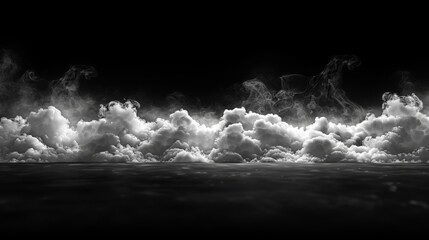 Poster - On a black isolated background, ice smoke clouds and fog cover the floor.