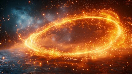 Aufkleber - Modern fire light circular patterns with ring trails, modern glitter sparkle flare effect with abstract fire circles, sparkling magic swirls, and twirling spirals of energy light.