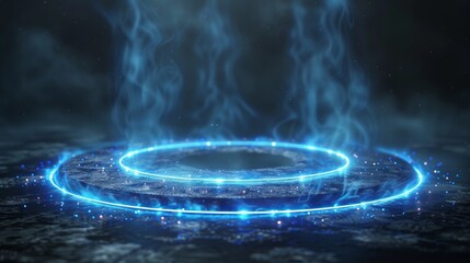 Fototapete - Luminous energy circles and rays on transparent background. Realistic teleportation portal. Holographic light aura. Vectorized teleports set. Innovation technology.